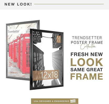 MCS Trendsetter 12x18 Poster Frame Black High-Gloss, Vertical & Horizontal Wall Hanging Large Picture Frame for Photos, Posters & Art Prints (2-Pack)