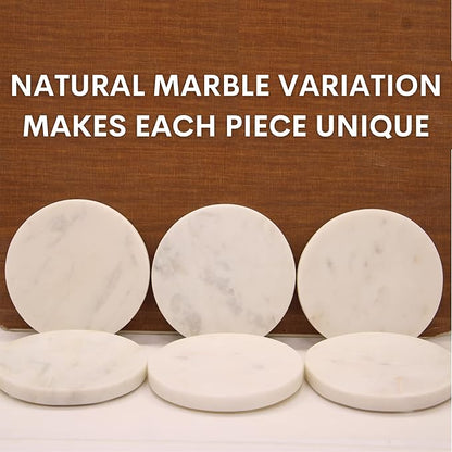 White Coasters Marble for Drink. Polished Coaster. Protection from Drink Rings. Perfect Handmade Stone Coaster for Gift. Home and Living Table Decor. Set of 6