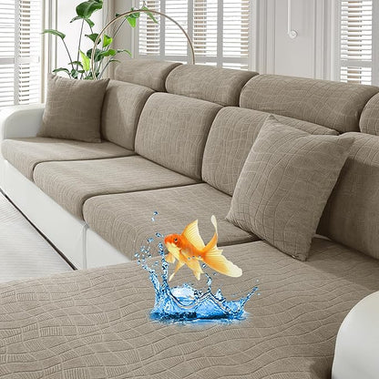 MAXIJIN Waterproof Couch Cushion Covers Stretch Sofa Seat Slipcovers Washable，Sectional Outdoor Cushion Covers with Elastic Bottom for Dogs Pets Kids (1 Pc Cushion Cover, Khaki)