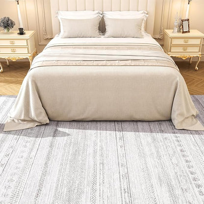 4x6 Area Rugs for Living Room Machine Washable Rug Distressed Indoor Carpet Neutral Moroccan Boho Rug Ultra Soft Area Rug for Bedroom Dining Room Playroom Office, Grey