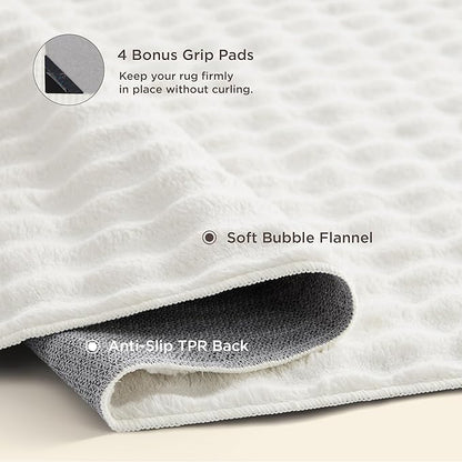 Bedsure 6x9 Fluffy Area Rugs for Living Room, Machine Washable Rugs, Non-Slip Backing, Non-Shedding, Pet Friendly Throw Rug for Bedroom Dining Room, Coconut White