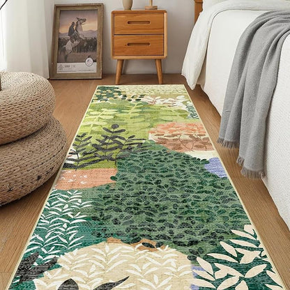 DEXDE Runner Rug 2x8 Washable Hallway Boho Soft Area Rugs Abstract Long Non Slip Leaves Floral Vintage Floor Carpet for Entryway, Kitchen, Laundry, Bathroom, Bedroom,Green