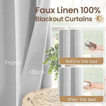BGment Light Grey Blackout Curtains for Living Room 84 Inch Long - Linen Textured Thermal Insulated Total Sun Blocking Bronze Grommet Window Drapes for Farmhouse, 2 Panels, 52 x 84 Inch, Silver Grey