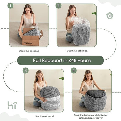 HIGOGOGO Pouf Ottoman Stuffed Round Modern Foam Filled Foot Rest Poufs for Living Room Chair Decorative 26 X 18 Inches Boho Relax Stool for Wedding Christmas Party, Light Grey