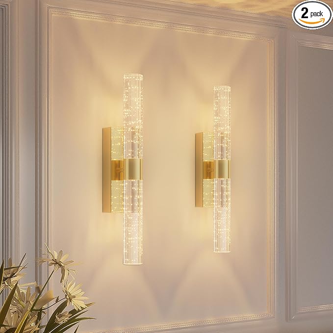 camuucci Battery Operated Gold Wall Sconces Set of 2 Rechargeable Battery Powered Wall Light with 18000mAh Not Hardwired Dimmable Wall Lamp Fixtures for Bedroom Living Room 20.9 Inches