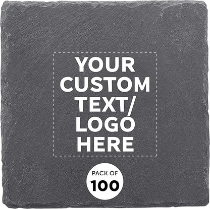 Custom Sohag Square Slate Coasters Set of 100, Personalized Bulk Pack - Table Decor, Kitchen Decor, Wedding Favors - Black