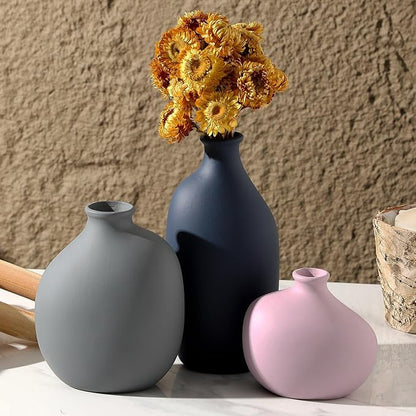 Ceramic Vase Set of 3,Decorative Vases Home Decor, Small Modern Boho Rustic Farmhouse Pottery Vases for Pampas Grass Dried Fresh Flowers,Bedroom,Living Room,Bookshelf, Mantel，Centerpiece Table Decor