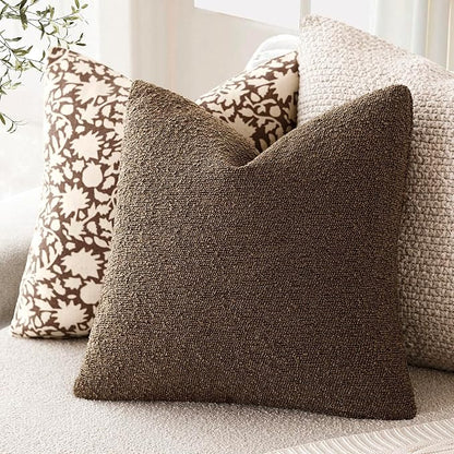 Foindtower Decorative Textured Boucle Throw Pillow Covers Accent Solid Pillow Cases Neutral Soft Cozy Couch Cushion Case for Chair Sofa Bedroom Living Room Home Decor 22x22 Inch,1PC,Chocolate