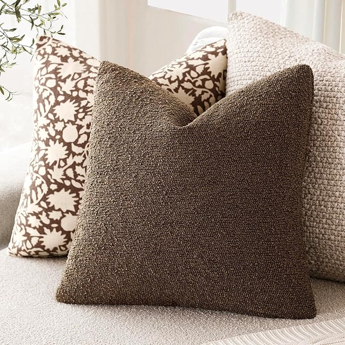 Foindtower Decorative Textured Boucle Throw Pillow Covers Accent Solid Lumbar Pillow Cases Neutral Soft Couch Cushion Case for Chair Sofa Bedroom Living Room Home Decor 12x20 Inch,1PC,Chocolate