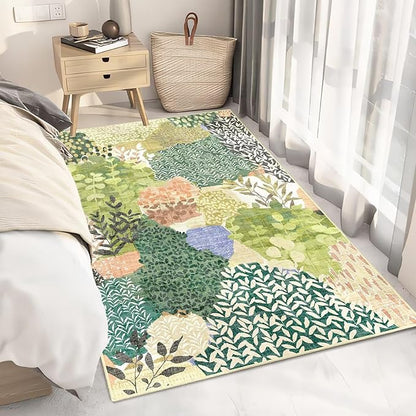 DEXDE Area Rugs for Living Room 4x6.5, Washable Non Slip Boho Rugs Throw Carpet for Bedroom Bedside Dorm Dining Room Indoor Soft Floral Home Decor, Green