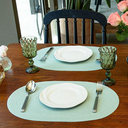 Noctiflorous Oval Braided Placemats Set of 4 Woven 12x18 Inch Non Slip Washable Heat Resistant Place Mats Round Tablemats for Dining Kitchen Party Daily Table Decor Dinner Mats (Mint Green, 4)