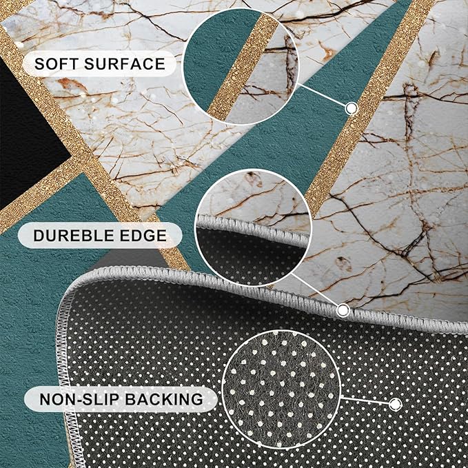 Emerald Green Marble Rug Modern Geometric Marble Area Rugs Light Luxury Geometric Striped Carpet Vintage Stone Crack Rug for Bedroom Living Room 7x9ft