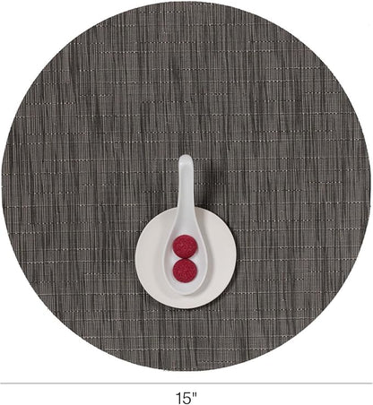 Chilewich Bamboo Placemats Set of 4 - Round Woven Placemats - Reusable, Stain-Resistant, Indoor/Outdoor Tabletop Protection - 15" - Grey Flannel