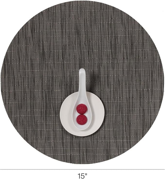 Chilewich Bamboo Placemats Set of 4 - Round Woven Placemats - Reusable, Stain-Resistant, Indoor/Outdoor Tabletop Protection - 15" - Grey Flannel