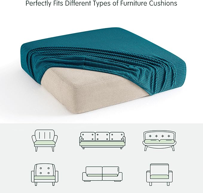 CHUN YI 2Piece Stretch Couch Cushion Covers, Sofa Seat Slipcovers for Pets, Suitable for Armchair Loveseat Sofa with Spandex Jacquard Washable Fabric (2Piece,Teal)
