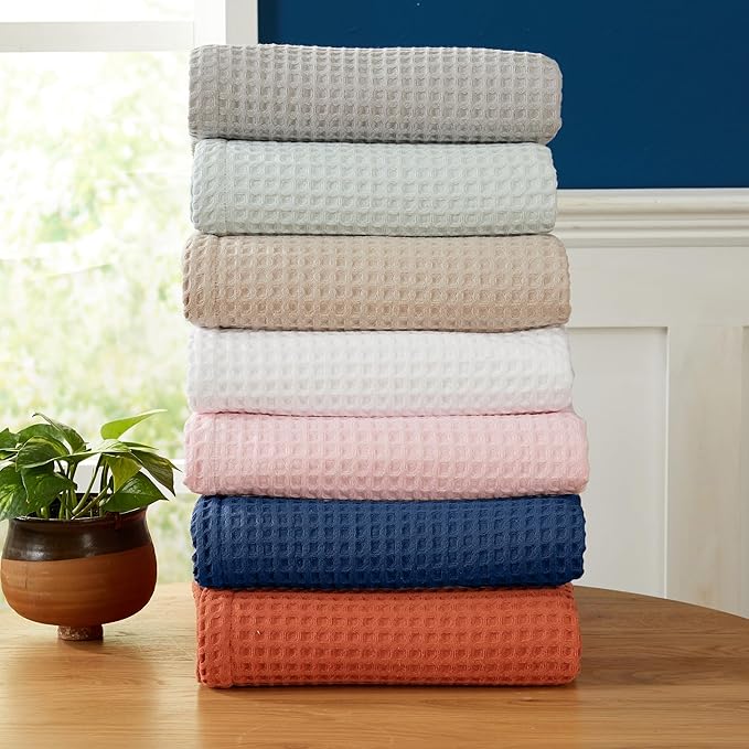 100% Cotton Waffle Weave Bed Blanket | Soft, Breathable, and Lightweight Blanket for All-Season | Perfect for Layering | Brielle Collection (King, Burnt Orange)