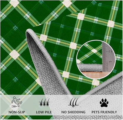 Plaid Rug - 5x8 Rug for Living Room, Geometric Stripes Soft Neutral Indoor Floor Carpet, Non-Slip Stain Resistant Modern Washable Rugs for Bedroom, Green Area Rugs
