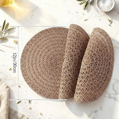 12 Pcs Jute Placemats Boho Braided Woven Table Mats for Dining Table Farmhouse Coasters for Thanksgiving Christmas Party Wedding Events(Classic,12 Inches)