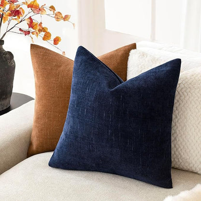 Foindtower Pack of 2 Soft Textured Throw Decorative Pillow Covers Square Accent Solid Cushion Cover Cozy Farmhouse Pillow Case with Zipper for Couch Sofa Bedroom Living Room 18x18 Inch, Navy