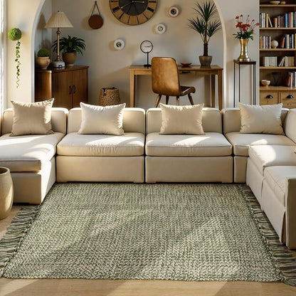 Collive Washable Area Rug 4' x 6', Woven Cotton Bedroom Rugs Neutral Indoor Accent Rug, Modern Comfy Floor Carpet with Tassel for Living Room, Nursery Room, Dining Room, Bedside, Patio Decor