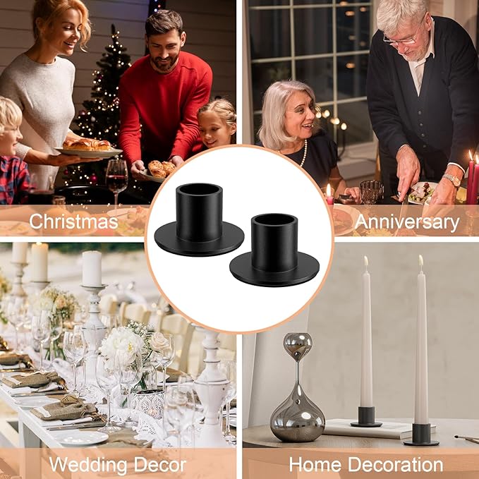 2 Pcs Black Candle Holder - Elegant Taper Candle Holders, Classic Candlestick Holders for Table Centerpiece, Festive Christmas Mantel Display or Sophisticated Home Decor
