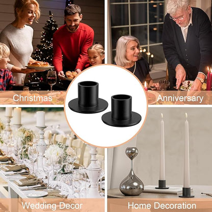 2 Pcs Black Candle Holder - Elegant Taper Candle Holders, Classic Candlestick Holders for Table Centerpiece, Festive Christmas Mantel Display or Sophisticated Home Decor