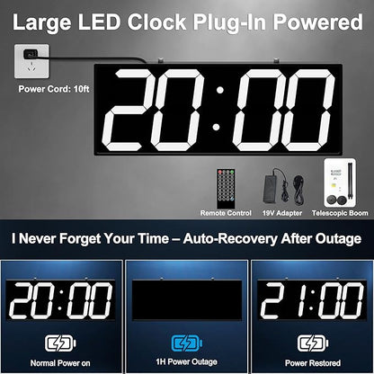 Large Double Sided Digital Wall Clock 19" with Remote Control,Suspended Design for Hospitals, Factories, Airports.