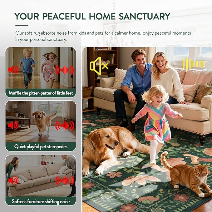Moynesa Green Washable 8x10 Area Rugs for Living Room Bedroom Dining Room, Modern Cottage Farmhouse Aesthetic Floral Bird Medallion Carpet, Vintage Home Decor Open Floor Areas Protection Non-Slip
