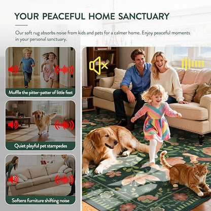 Moynesa Floral Bird 6x9 Green Area Rug for Living Room Bedroom Dining Room, Vintage Home Decorations for Modern Cottage Farmhouse Aesthetic Open Areas,Comfort Floor Protection Non-Slip Washable