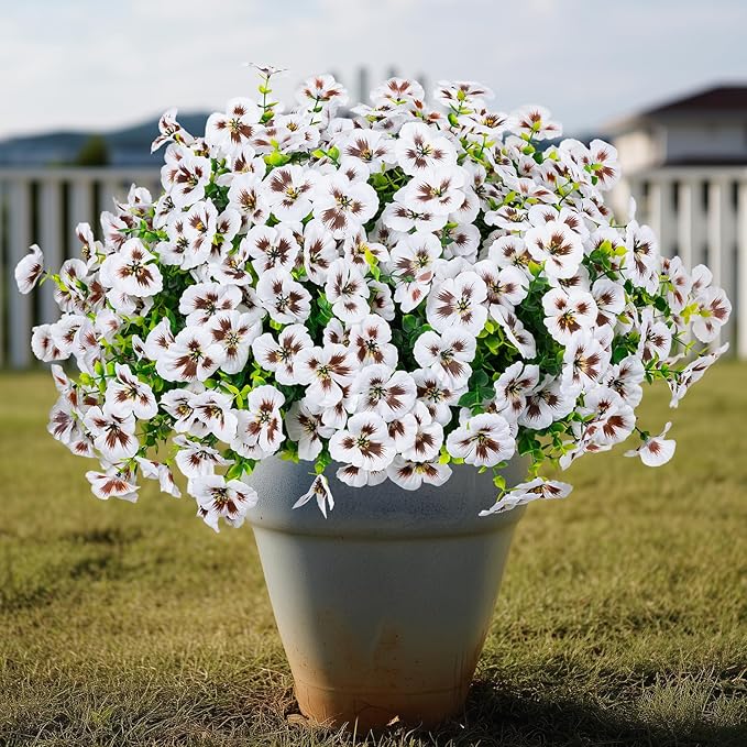 Artificial Flowers, 24 Bundles, Decorative Bouquets for Home, Wedding, Garden, Office Decor (White)
