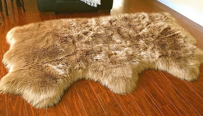 Free Shape Luxury Soft Fluffy Shag Area Rug Triple Side by Side 3'x6', 90x180cm - Vegan Fur Ultra Soft Indoor Carpet Nursery Rugs for Bedroom Home Decor, Camel
