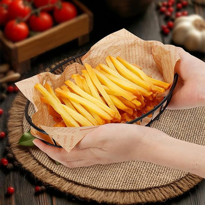 6 Pack Metal Fast Food Oval Baskets, Wire Bread Basket for Serving, Reusable Chip Burger Fruit Vegetables Bowl Storage for Kitchen Table, Restaurants, Snack Bar, 9.5" x 6.3" x 2"