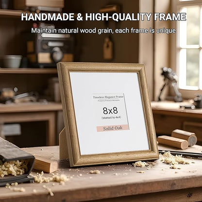 Heimlove 8x8 Picture Frame,8 x 8 Solid White Oak Square Photo Frame with Tempered Glass,8"x8" Handcrafted Wood Frame Matted to 4x4 Photos for Wall or Tabletop Art Photo and Prints,3 Pack