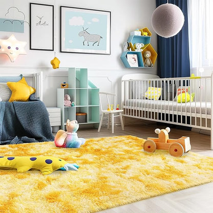 Small Rugs for Bedroom, Fuzzy Throw Rug for Living Room Dorm, Soft Fluffy Bedroom Rug, Non Slip Shag Rugs, Modern Indoor Home Decor Aesthetic, 2x3 Feet, Tie-Dyed Yellow