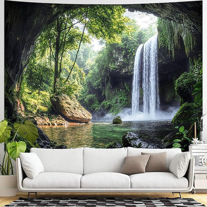 kampdream Landscape Tapestry, Scenery Art Wall Tapestries, Nature Wall Decor for Bedroom Living Room Backdrop Cave Waterfall 60×80 inches