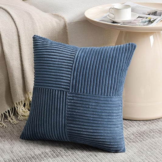 Fancy Homi 2 Packs Dusty Blue Samll Decorative Throw Pillow Covers 12x12 Inch with for Couch Bed Sofa, Rustic Farmhouse Boho Home Decor, Soft Patchwork Corduroy Textured Square Cushion Case 30x30 cm