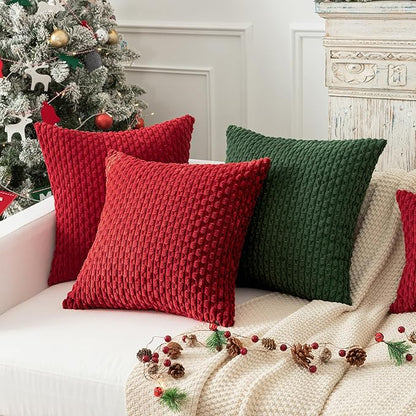 Kevin Textile Christmas Throw Pillow Covers Soft Corduroy Decorative Set of 2 Boho Striped Pillow Covers Pillowcases Farmhouse Home Decor for Couch Bed Sofa Living Room 18x18 Inch Red