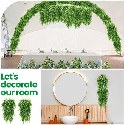Geosar 20 Pcs Artificial Hanging Plants 32 Inch Hanging Boston Ferns Plastic Fake Plants for Wall Room Garden Wedding Garland Indoor Outdoor Decoration, No Basket