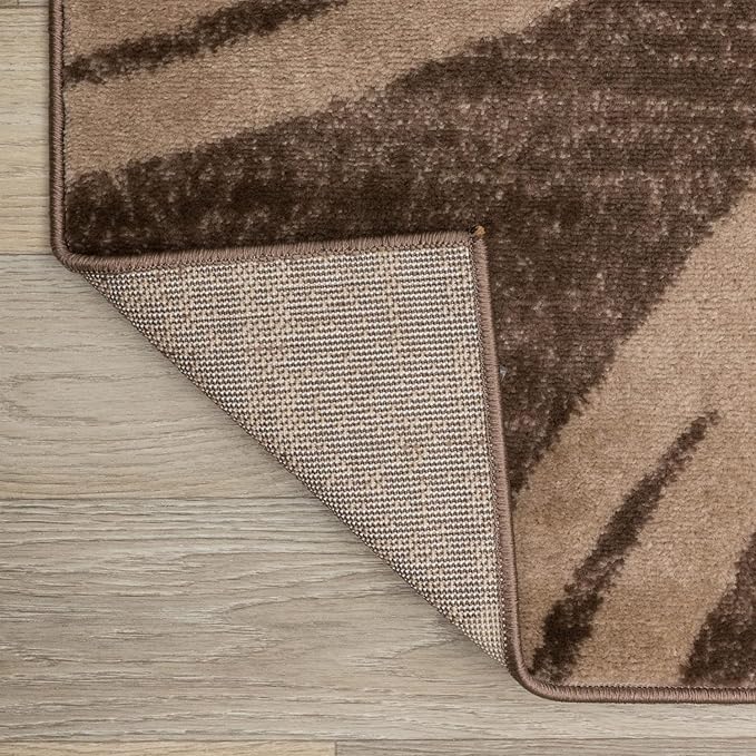 Rugshop Modern Wavy Circles Design Runner Rug, Carpet with Jute Backing for Hallway, Entryway, or Kitchen, Brown, 2'7" x 12'