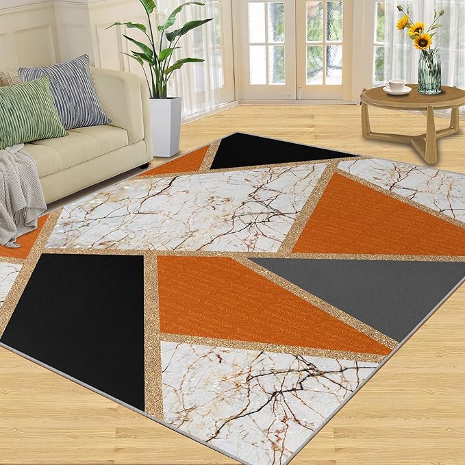 Geometric Marble Area Rugs Stone Crackle Rug Modern Abstract Marble Rug for Living Room European Medieval Geometric Rugs for Bedroom Entryway Hallway 5x7ft