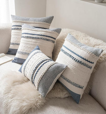 Boho Throw Pillow Covers 20x20 Inch Set of 2, Navy Blue Textured Decorative Couch Pillow Cases for Farmhouse Home Decor, Accent Cushion Cover for Sofa, Bed, Living Room, Bedroom