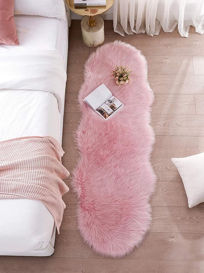 SERISSA Ultra Soft Fluffy Pink Faux Sheepskin Fur Shaggy Couch Cover Furry Carpet for Kids Room Fuzzy Plush Rug for Bedroom Living Room Runner, 2x6 Feet (Sheepskin Shape,Pink)