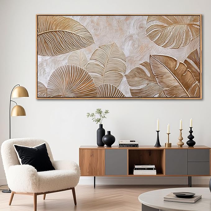 Minimalist Wall Art for Living Room - Beige Modern Wall Art | Large Framed Boho Canvas Painting | Contemporary Neutral Pictures for Bedroom Above Bed | Artwork Decor 29×58IN