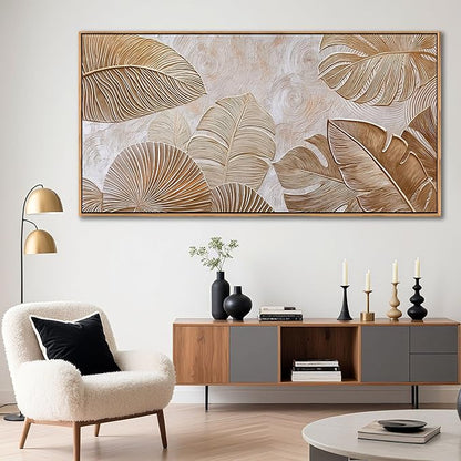 Minimalist Wall Art for Living Room - Beige Modern Wall Art | Large Framed Boho Canvas Painting | Contemporary Neutral Pictures for Bedroom Above Bed | Artwork Decor 29×58IN