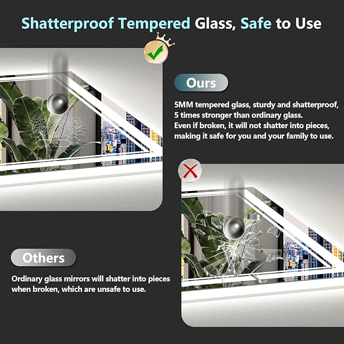 60x30 LED Bathroom Mirror with Lights, Backlit & Front Lit, Anti-Fog Frameless Lighted Vanity Mirrors for Bathroom Wall, Dimmable, 3-Color Light, Memory, Shatter-Proof, Tempered Glass, CRI＞90