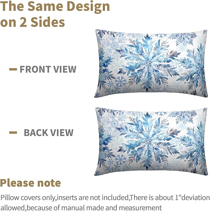 Christmas Pillow Covers 12x20 Set of 2 Decorations Blue White Snowflakes Throw Pillow Covers Decorative Vintage Winter Pillow Case Farmhouse Rustic Pillowcases Cozy Soft for Sofa Bed Chair Home Decor