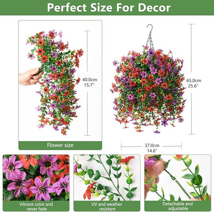 INQCMY Artificial Faux Hanging Flowers Plants Basket for Outdoor Outside Spring Decoration,UV Resistant Fake Silk Daisy in Planter Resistant Look Real for Home Porch Balcony Patio Yard Decor