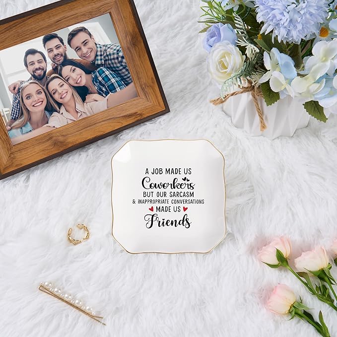 Coworker Gifts for Women Jewelry Dish Tray - Co worker New Job Going Away Farewell Gifts for Coworkers Women Birthday Christmas Retirement Thank You Gift - A Job Made Us Coworkers&Friends