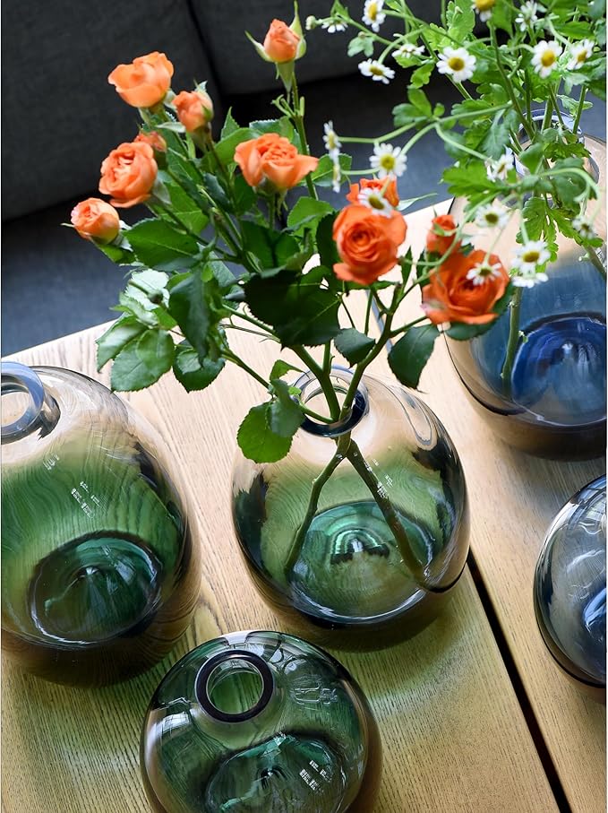 CONVIVA Modern Green Vase Set, Glass Flower vases,Large Decorative Centerpieces Kitchen Island Dining Table Living Sunroom Office Tabletop Set of 3,11"+9"+7" H
