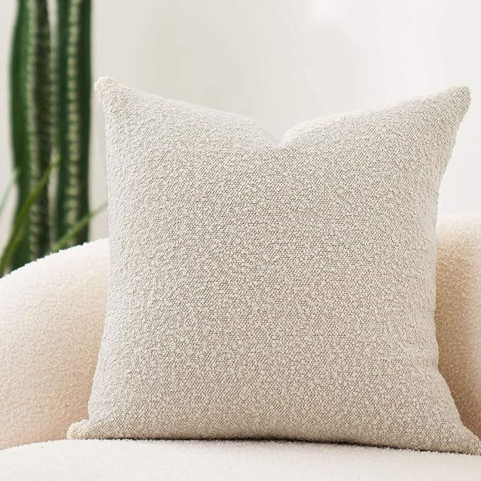 DOMVITUS Luxury Decorative Throw Pillow Cover 18 x 18 Inch Textured Boucle Square Sofa Couch Pillow for Living Room Woven Accent Cushion Case, 1PC, Buttery Cream